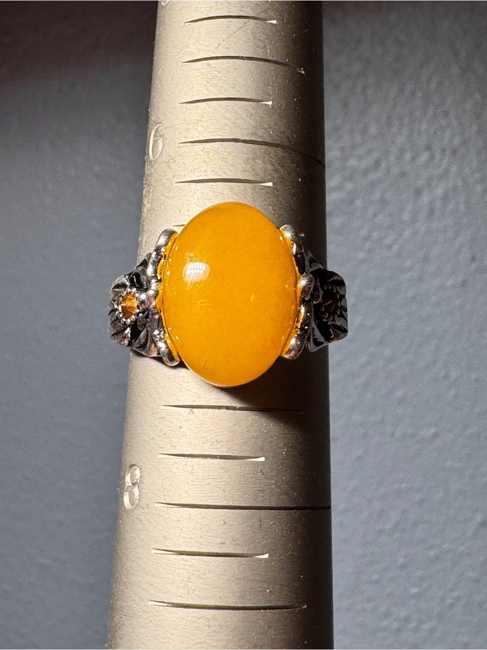 Silver Tone Yellow Oval Stone Ring adjustable size